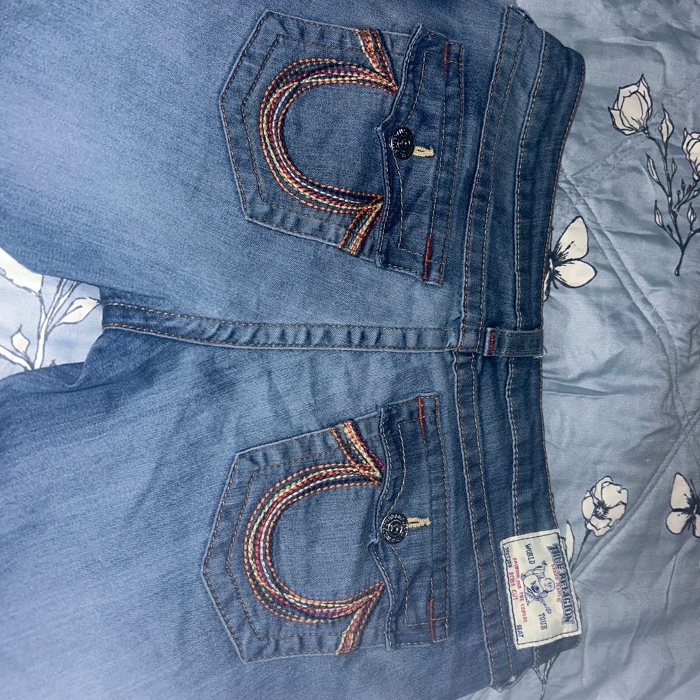 True Religion Blue Jeans with Colorful Embroidery